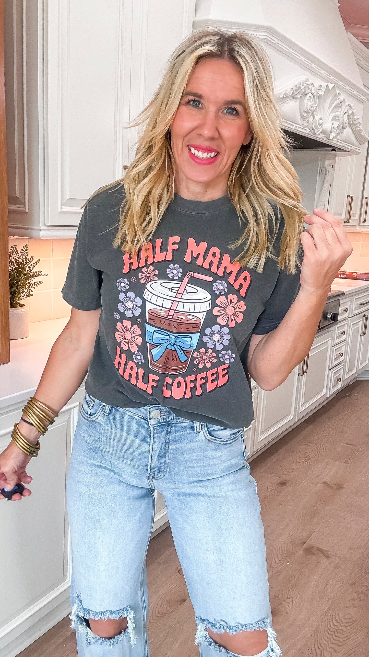 Half Mama Half Coffee Garment Dyed Graphic T-shirt**