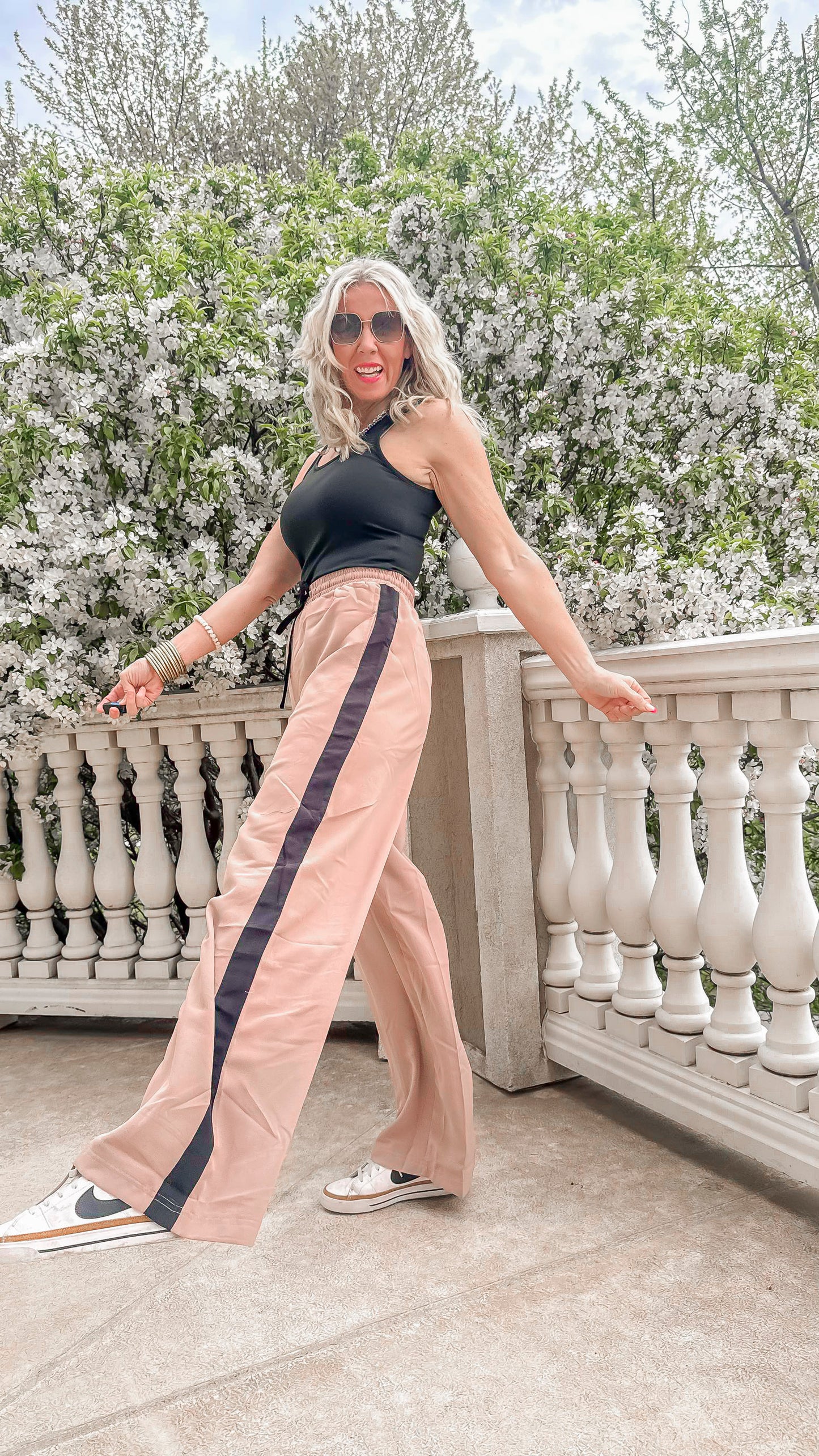 Track & Flare Striped Wide Leg Pants.