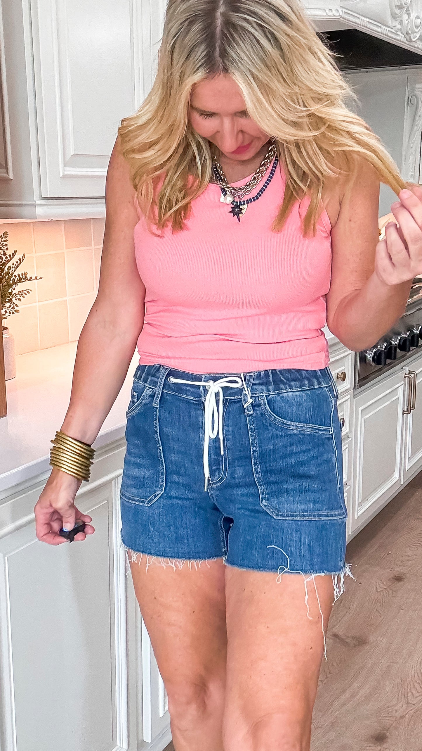 High Rise Drawstring Denim Shorts - Lovervet