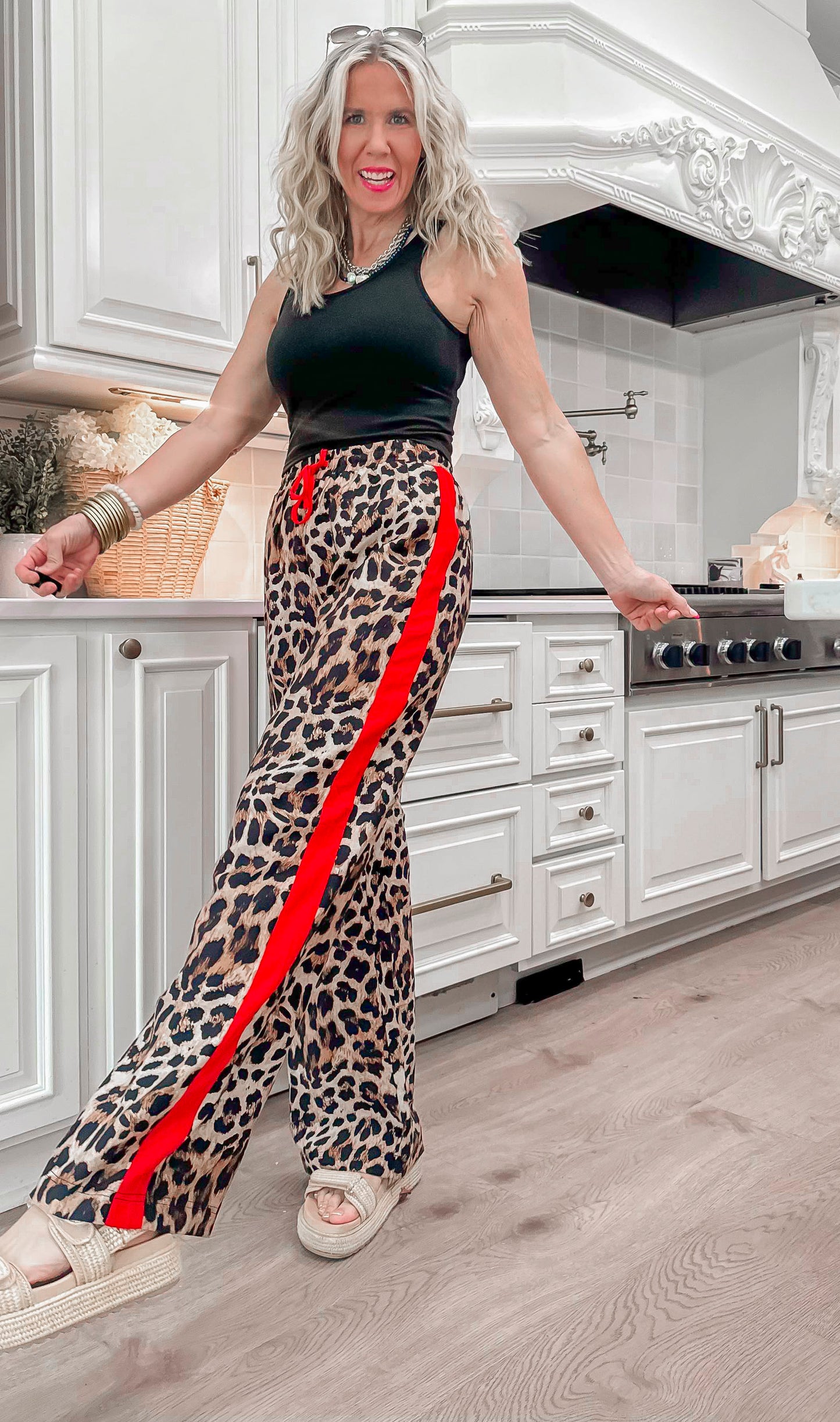 Leopard Printed Stripe Side Track Pants