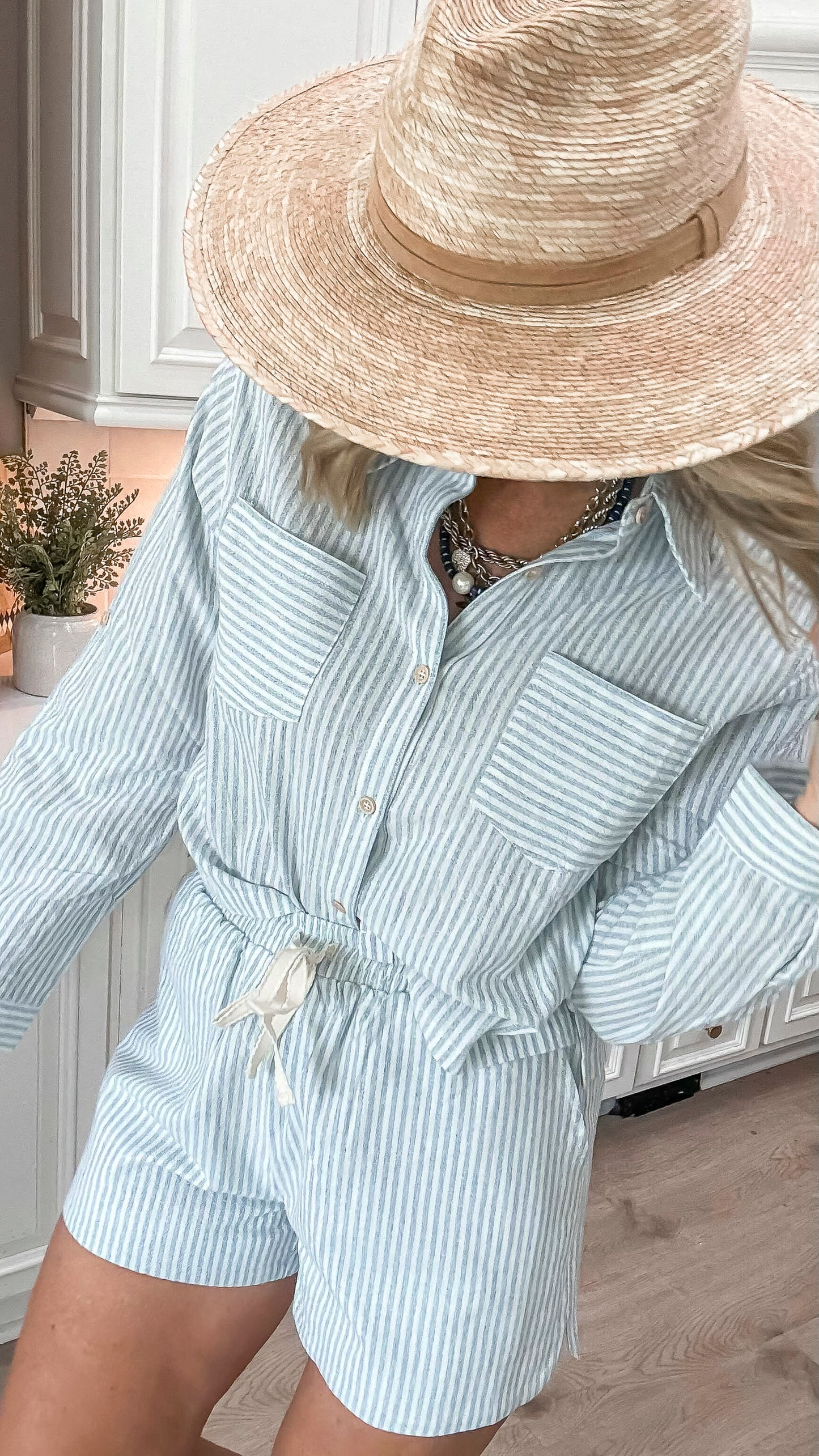 Cropped Long Sleeve Linen Striped Shirt - Final Sale