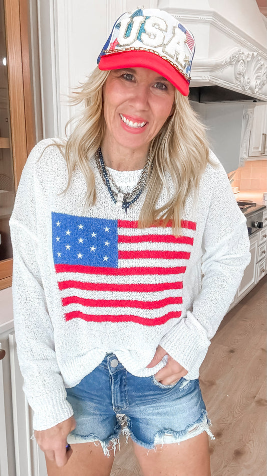 American Flag Sweater Top - Final Sale