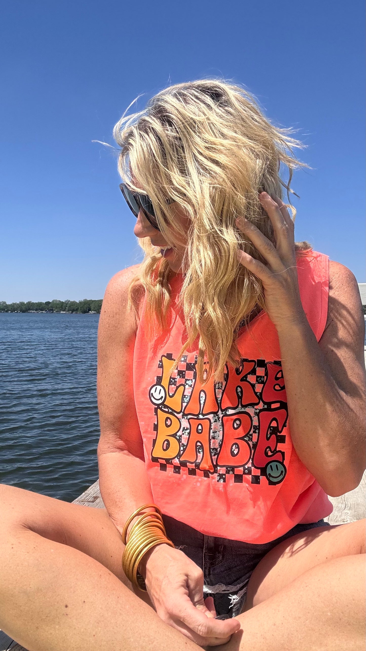Lake Babe Garment Dyed Graphic Tank Top