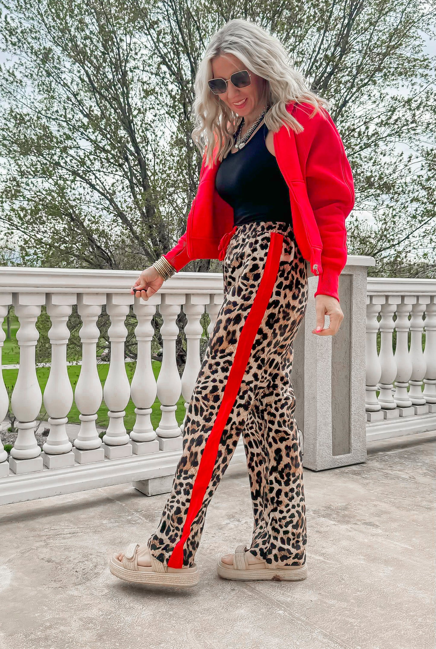 Leopard Printed Stripe Side Track Pants