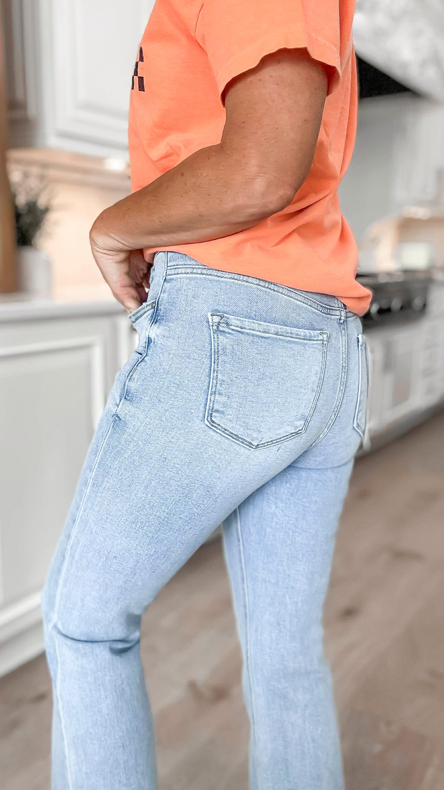 Light Wash Tummy Control High Rise Flare Denim Jeans | Risen