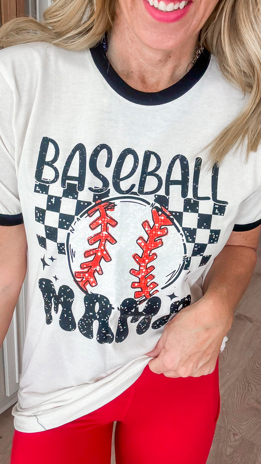 Sidelines Baseball Mama Ringer Graphic T-shirt