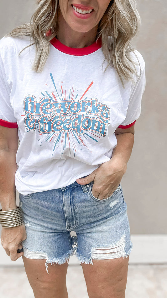 Fireworks & Freedom Ringer Graphic T-shirt - Final Sale