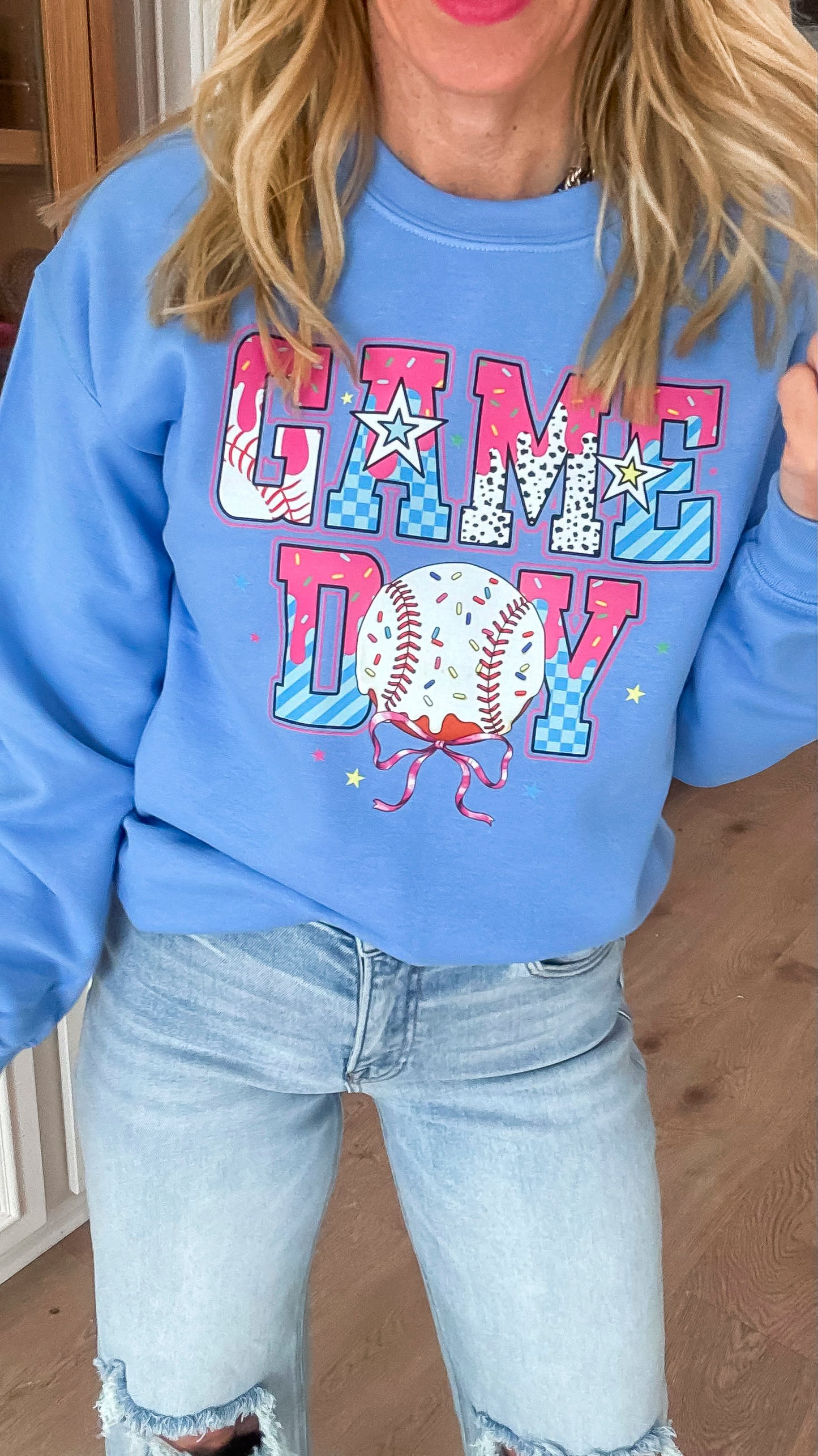 Ice Cream Drip Game Day Graphic Crewneck Sweatshirt