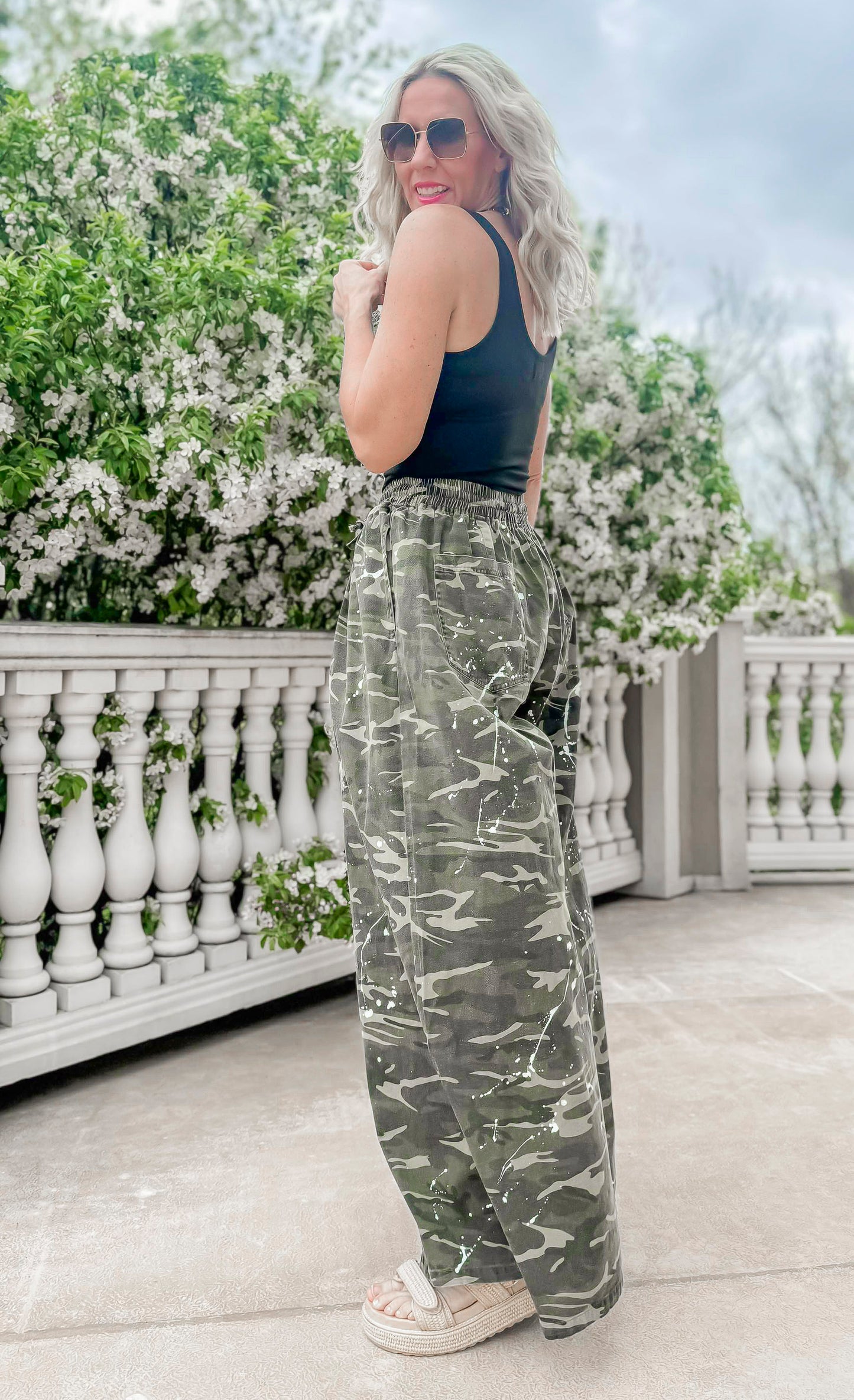 Mineral-washed Paint Splatter Detail Camo Pants