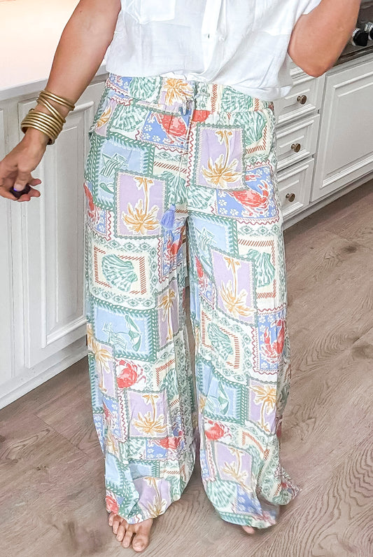 Pastel Paradise Wide Leg Pull On Pants - Final Sale