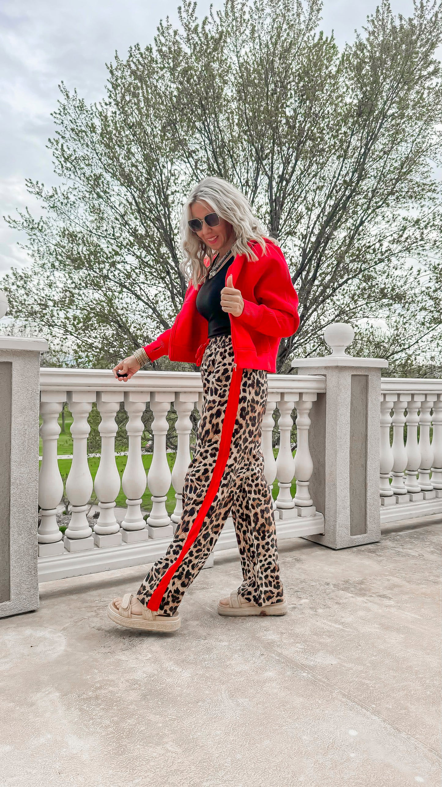 Leopard Printed Stripe Side Track Pants