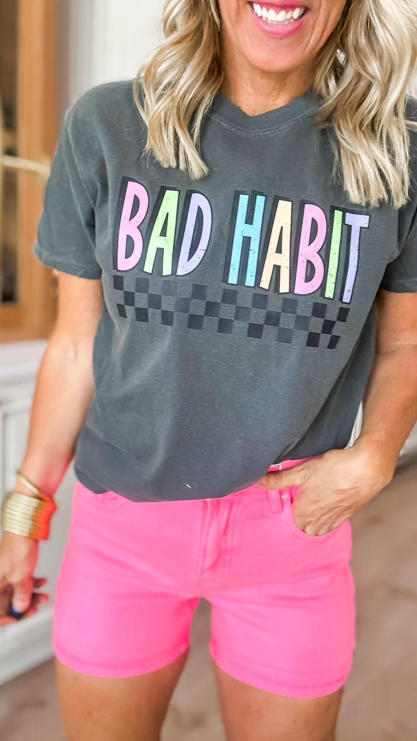 Rainbow BHB Checkered Birthday Garment Graphic T-shirt