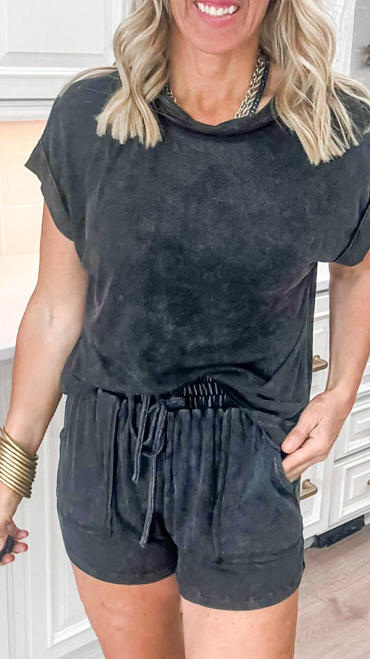 Mineral Washed Ribbed Knit Gameday Set - Final Sale