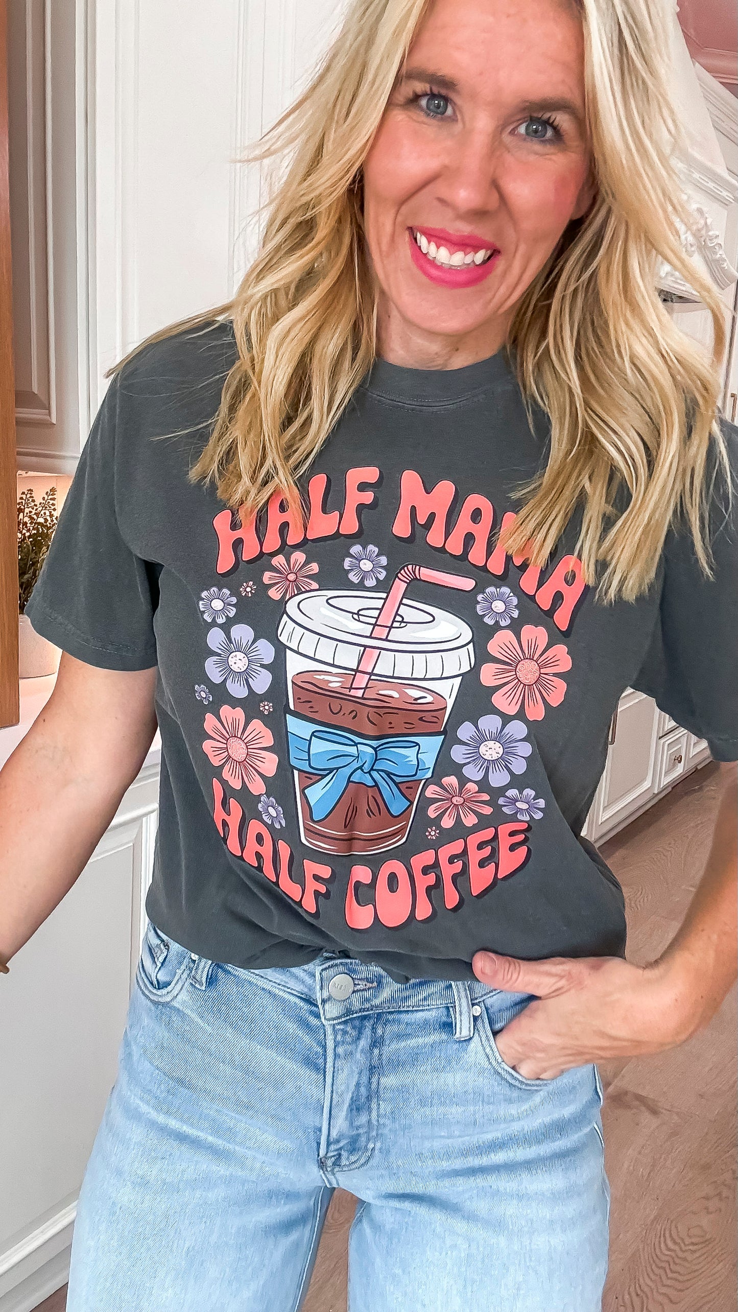 Half Mama Half Coffee Garment Dyed Graphic T-shirt**