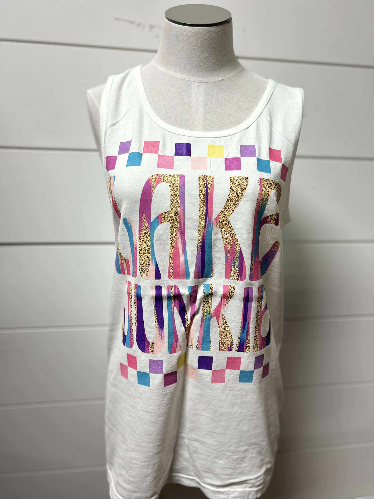 Color Check Lake Junkie Garment Dyed Graphic Tank Top