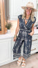 Damask Border Print Surplice Jumpsuit - Final Sale