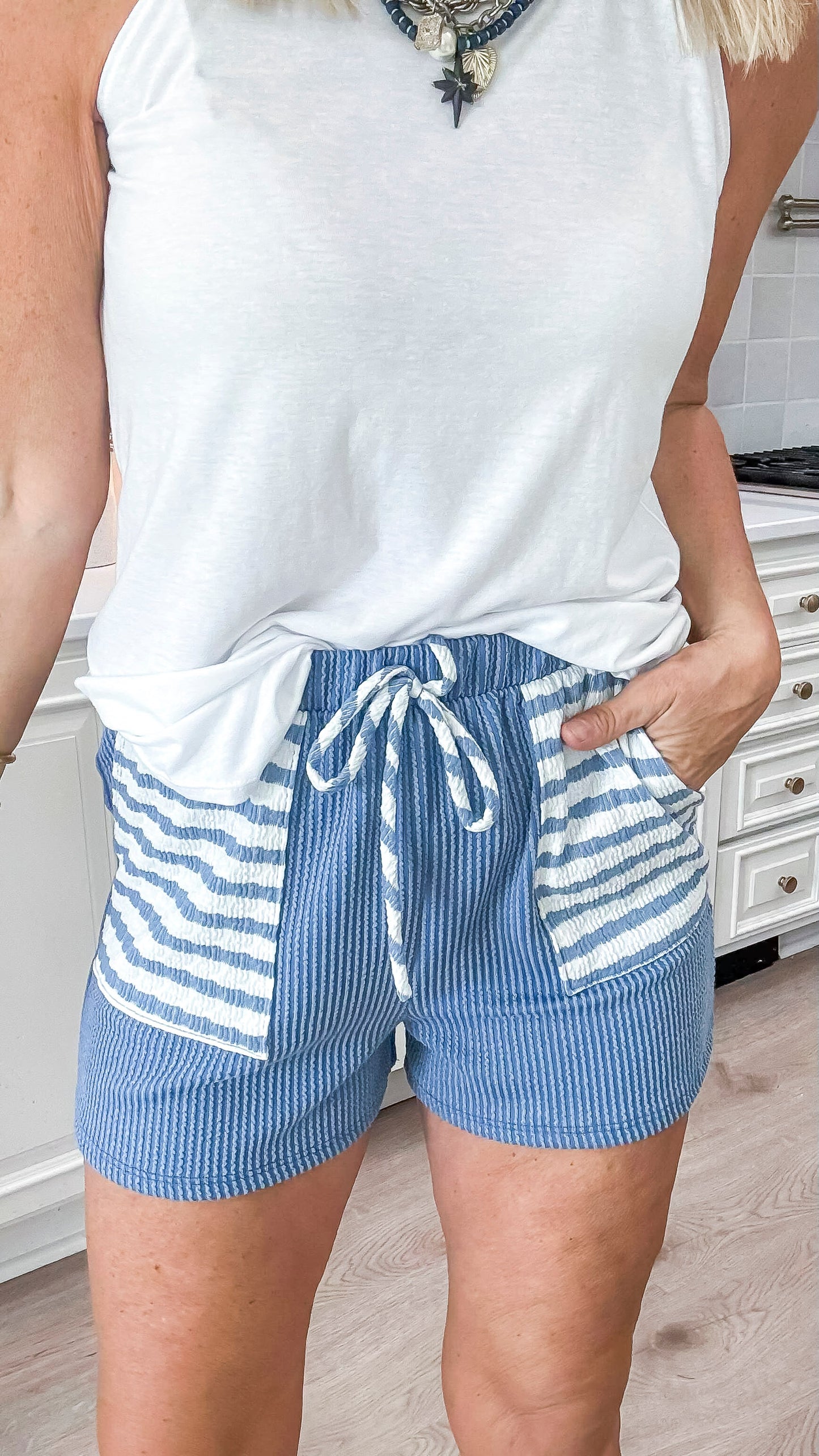 Chambray Jacquard Stripe Shorts