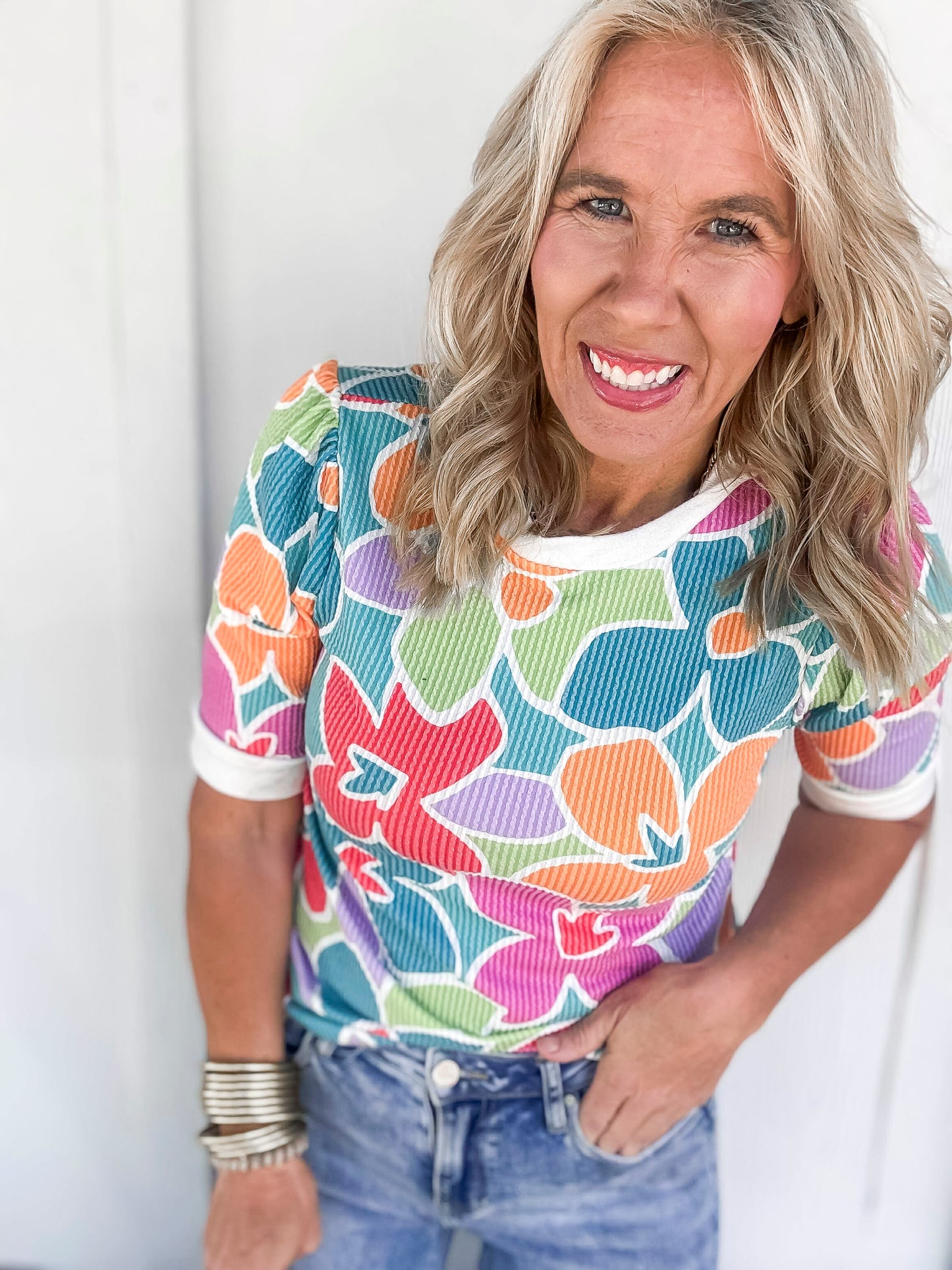 Floral Print Knit Top With Back Bow Tie Detail | HAPTICS - Final Sale