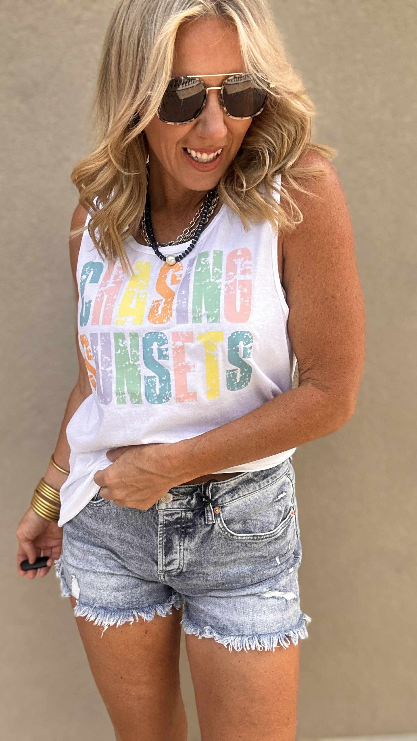 Chasing Sunsets Garment Dyed Graphic Tank Top