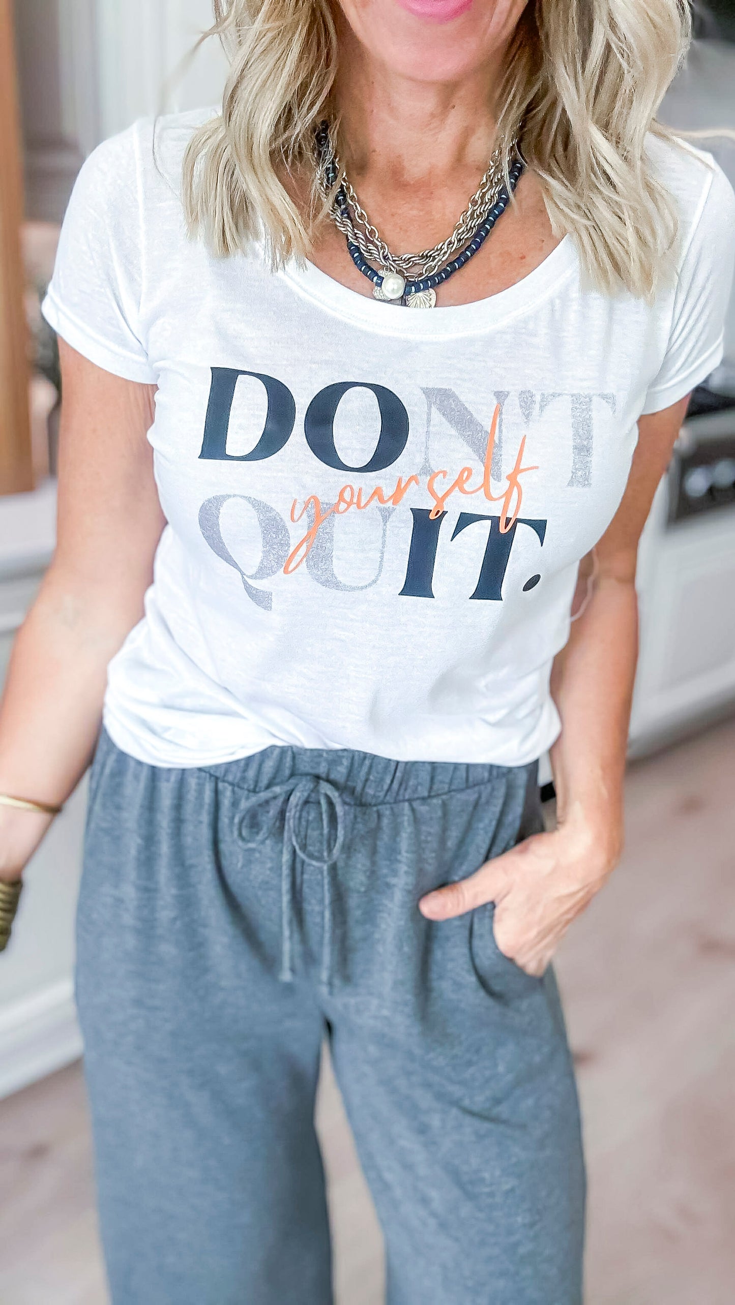 Don't Quit Yourself Graphic Scoop Neck T-shirt