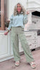 High Waisted Solid Woven Cargo Pants**