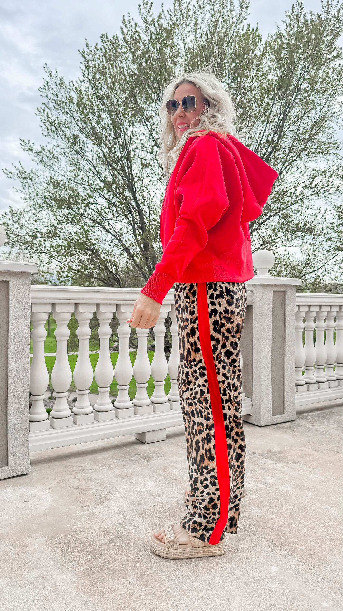 Leopard Printed Stripe Side Track Pants