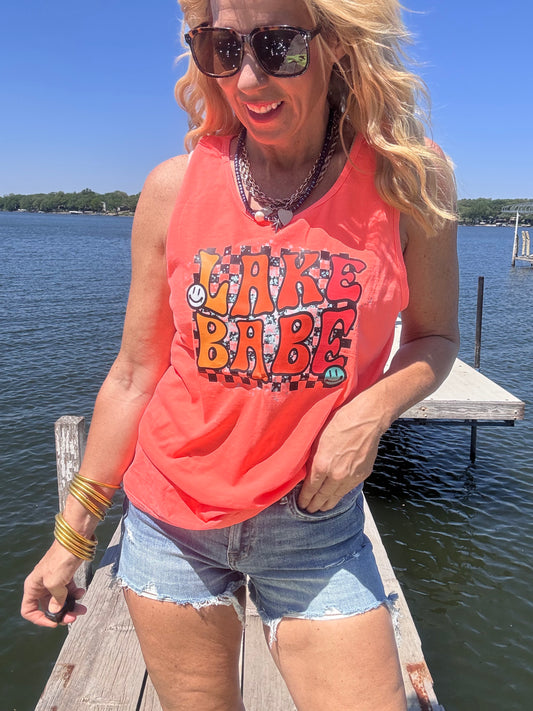 Lake Babe Garment Dyed Graphic Tank Top
