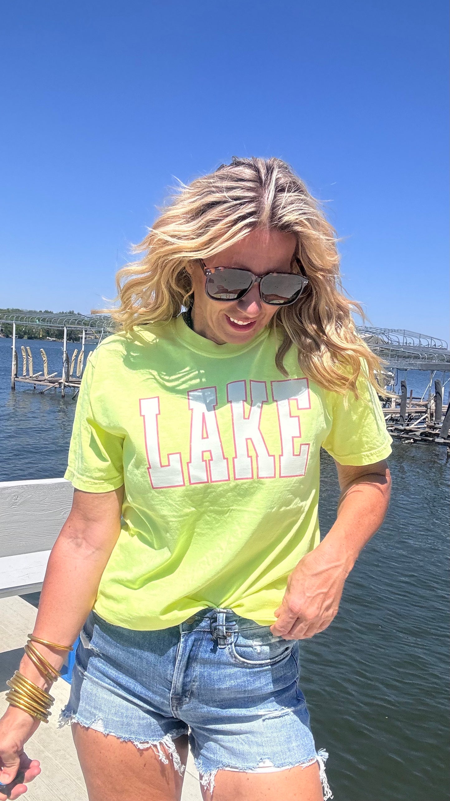 Neon Yellow LAKE Garment Dyed Graphic T-shirt