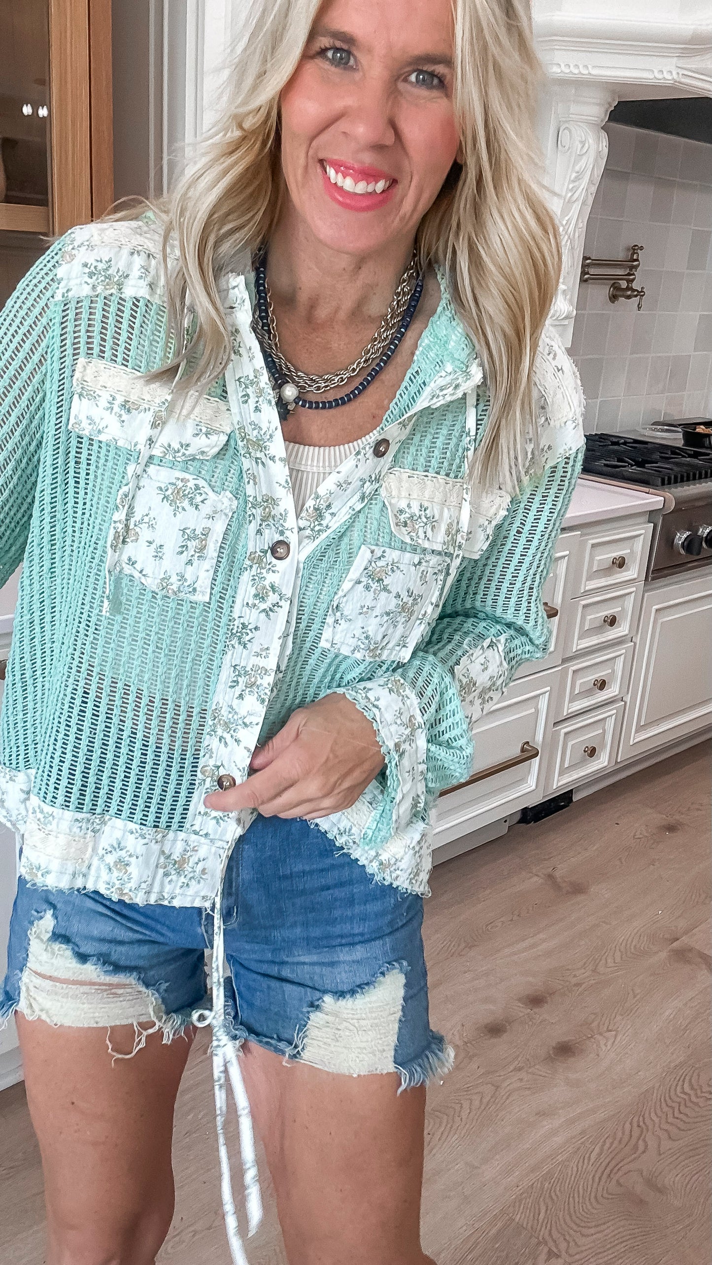 Vintage Washed Crochet Hoodie Jacket With Patchwork | POL