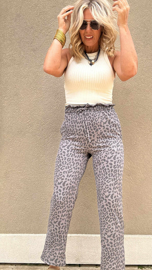 Leopard Ribbed Casual Pants - Final Sale