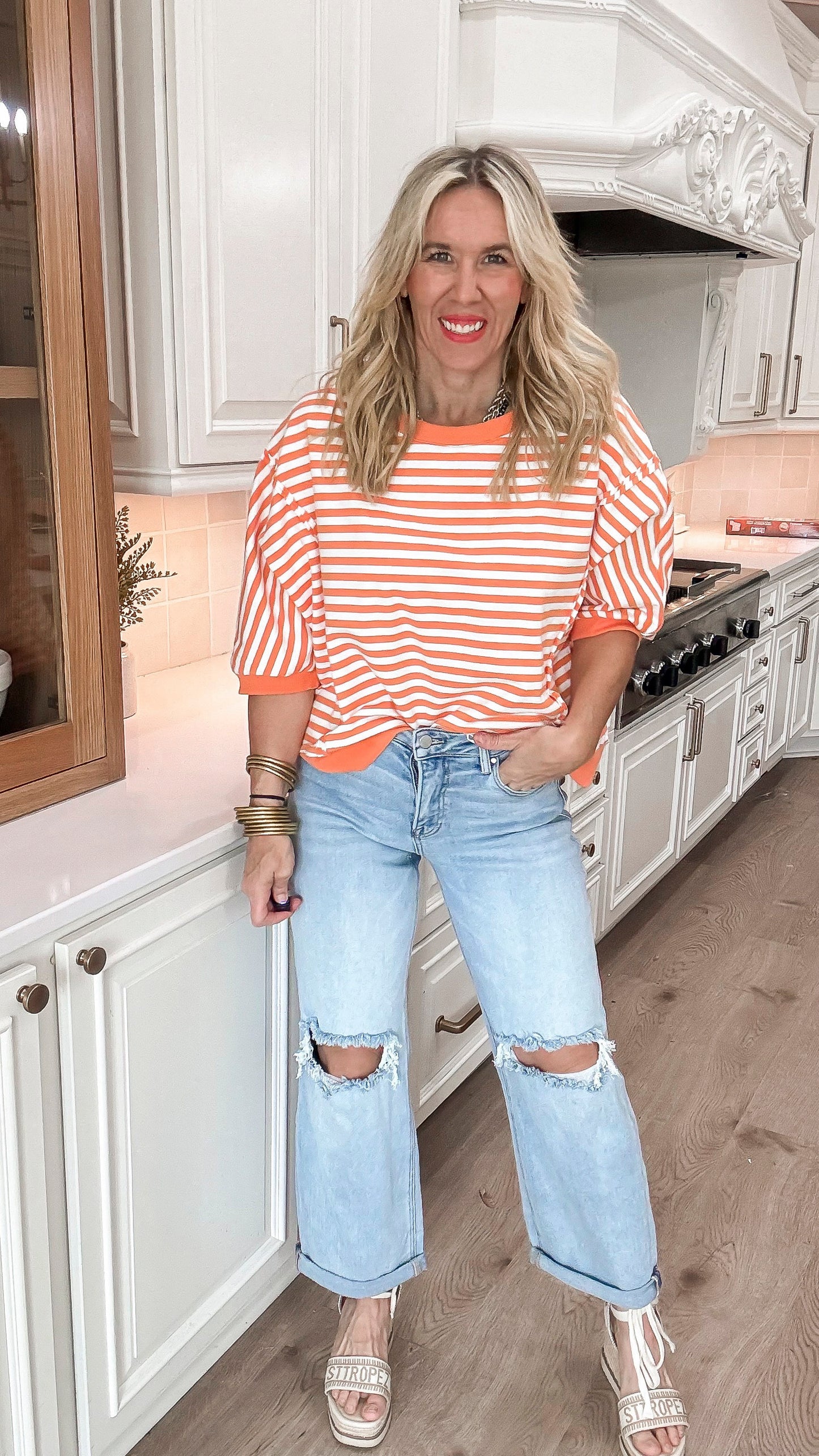 Orange Creamsicle Striped Knit Top
