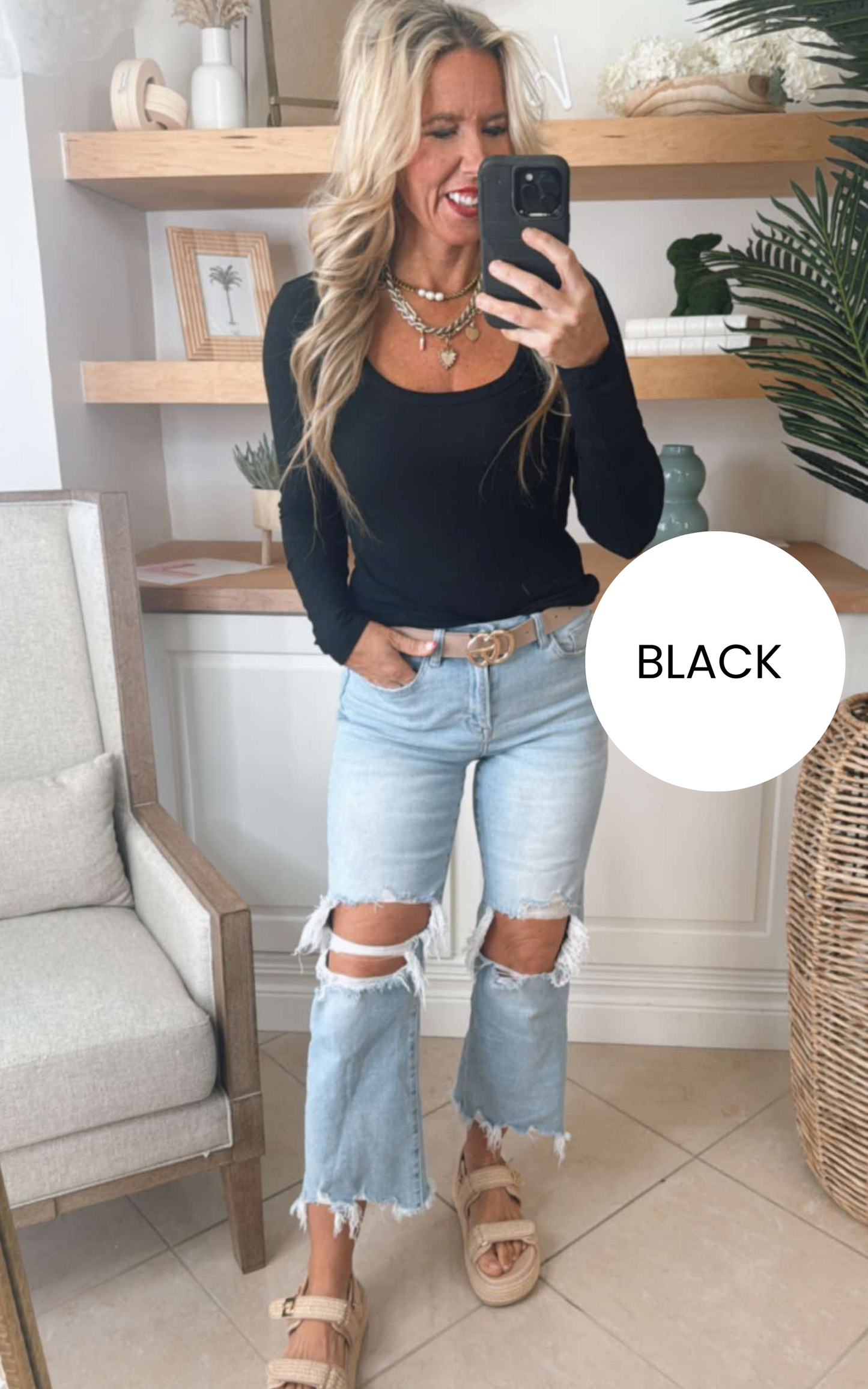Hold Tight Scoop Neck Long Sleeve Top | SALTY WAVE