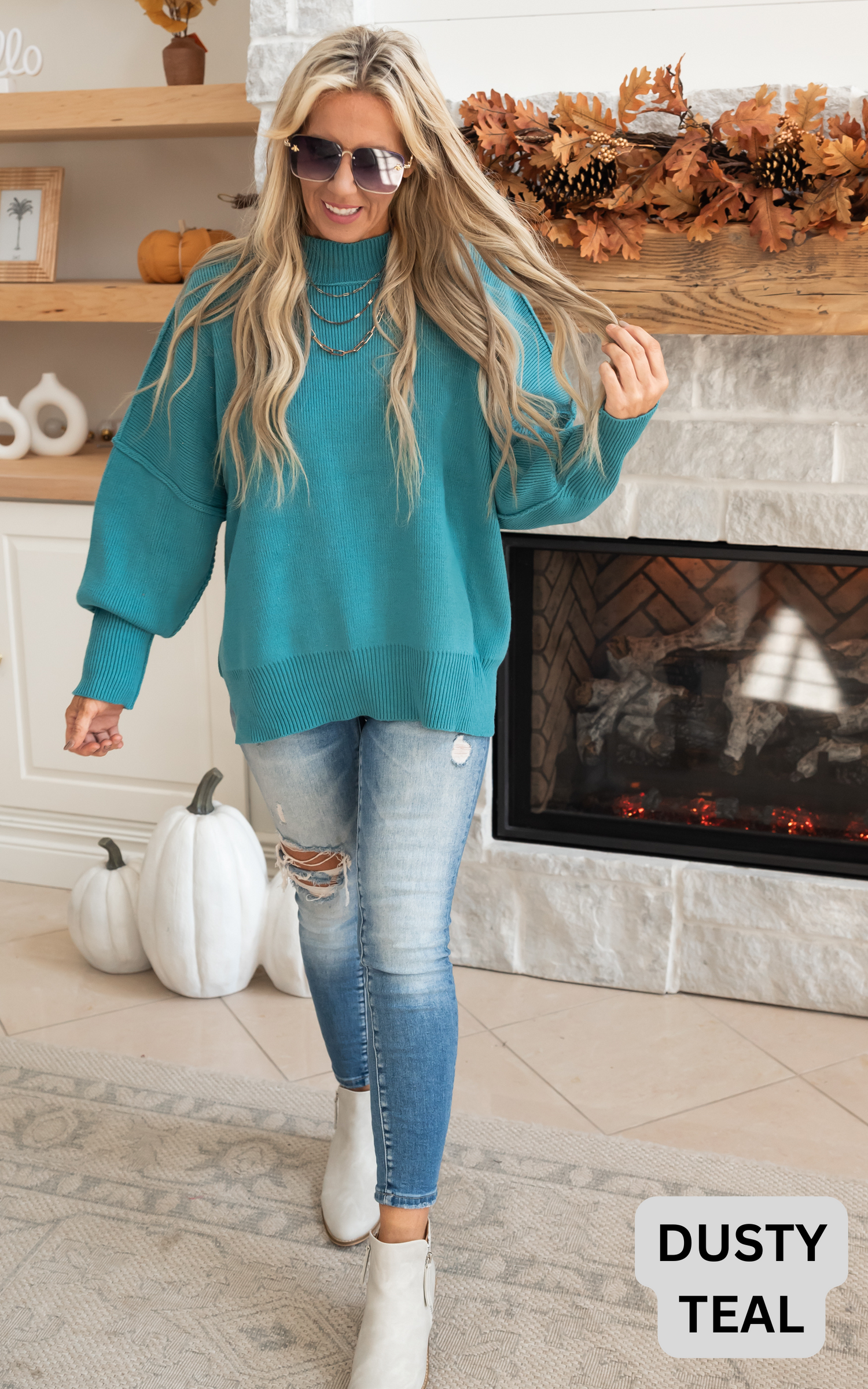 dusty teal oversized sweater