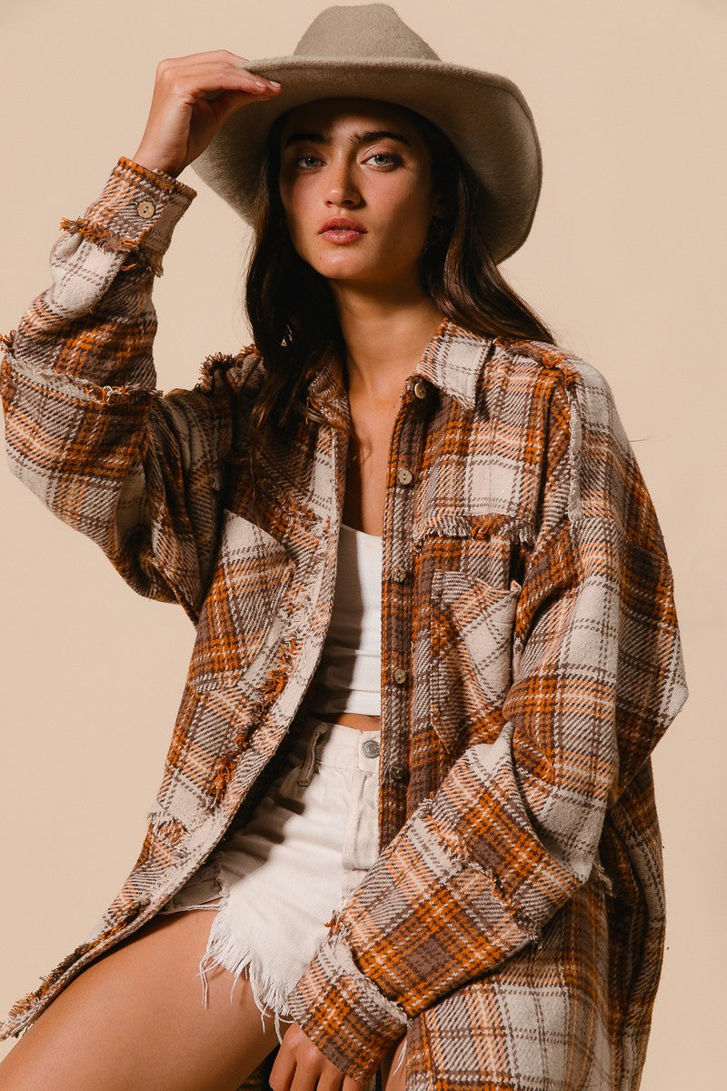 Checked Woven Frayed Dege Detail Shacket | BIBI *LA LIVE PREORDER*