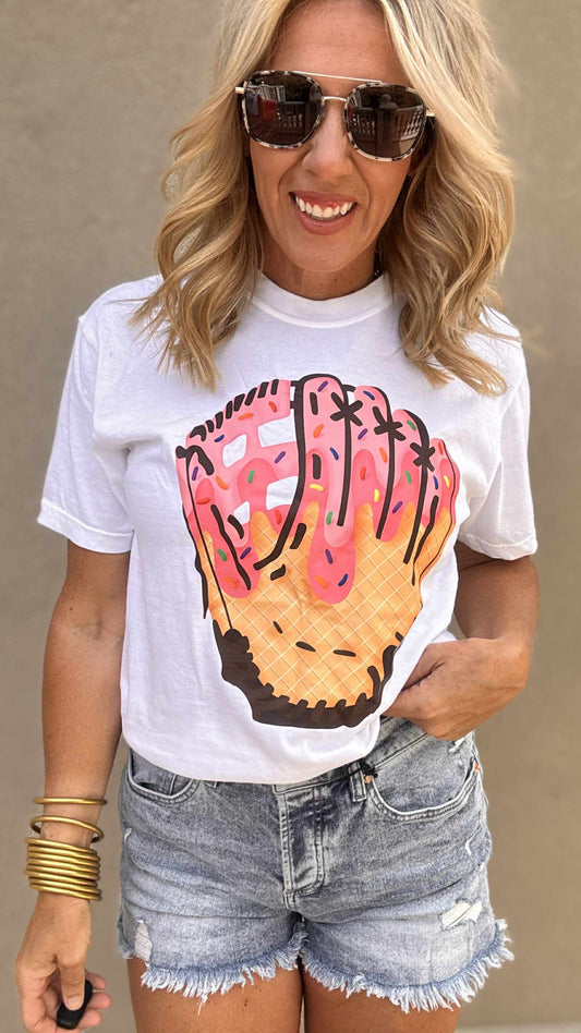 Ice Cream Drip Baseball Glove Garment Dyed Graphic T-shirt