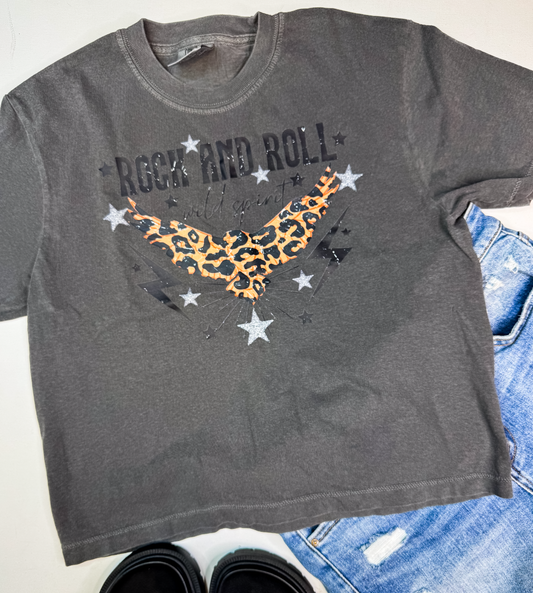 Rock & Roll Wild Spirit Garment Dyed Graphic Boxy Crop T-shirt