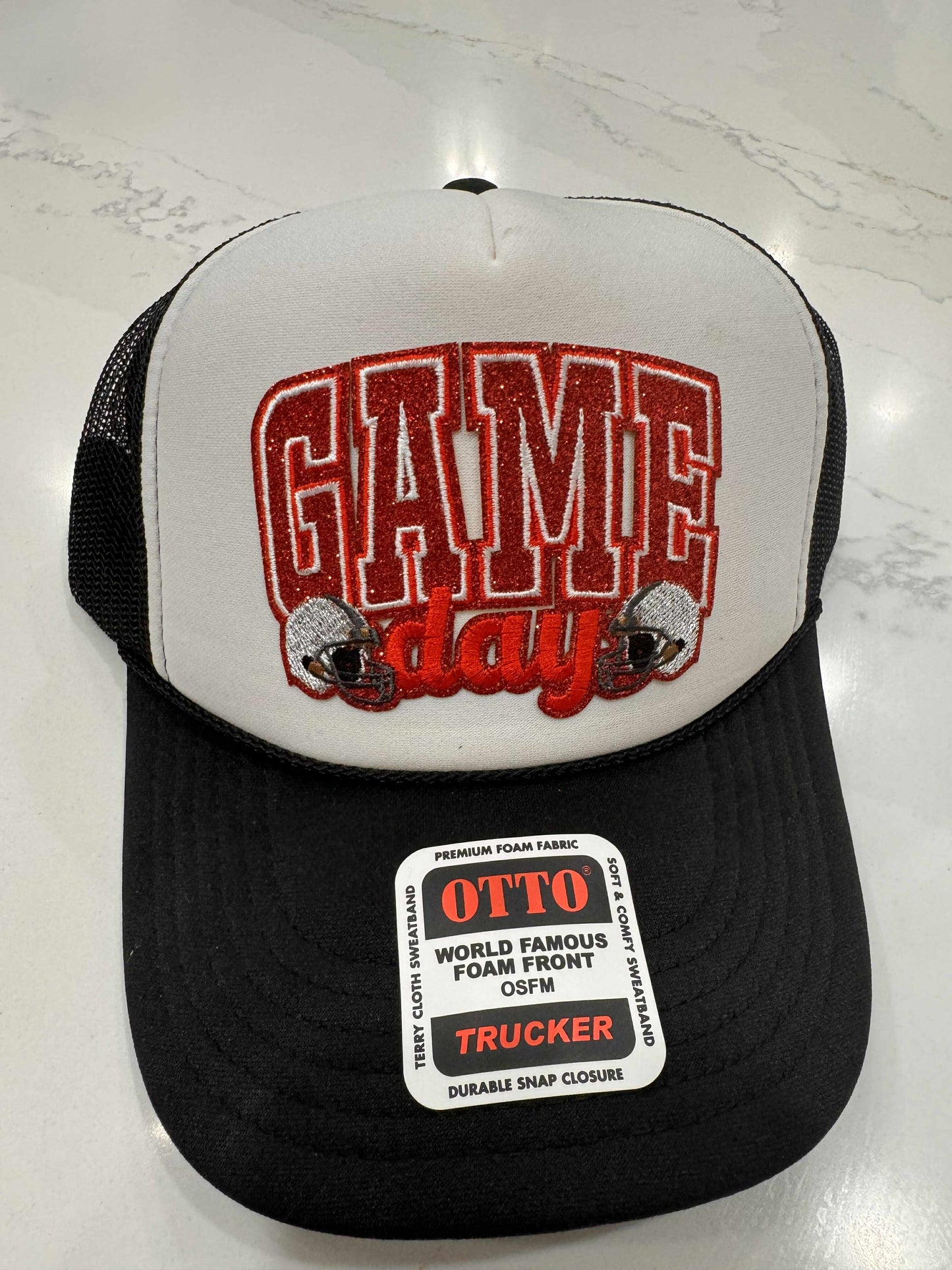 Sara's Custom Black White Game Day Trucker Hat