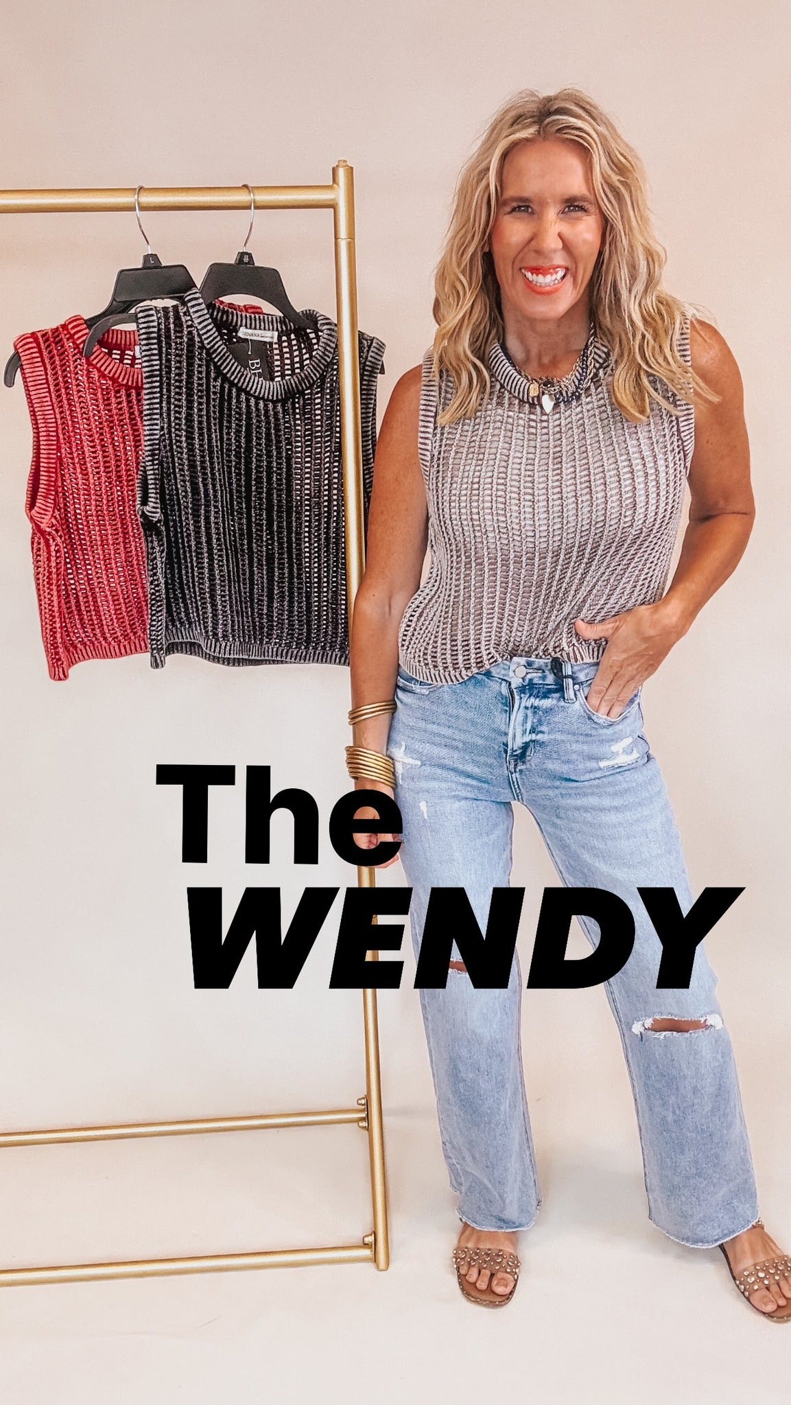The Wendy Acid Washed Fishnet Sweater Vest | ZENANA DEAL