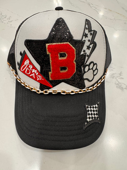 Sara's Custom Black/White Star "B" with Chain Trucker Hat