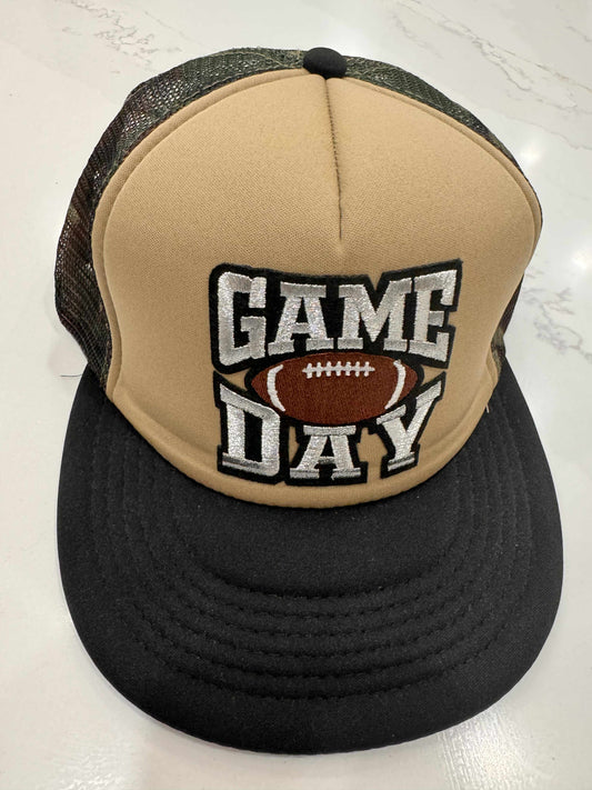 Sara's Custom Tan & Camo Mesh Game Day Trucker Hat