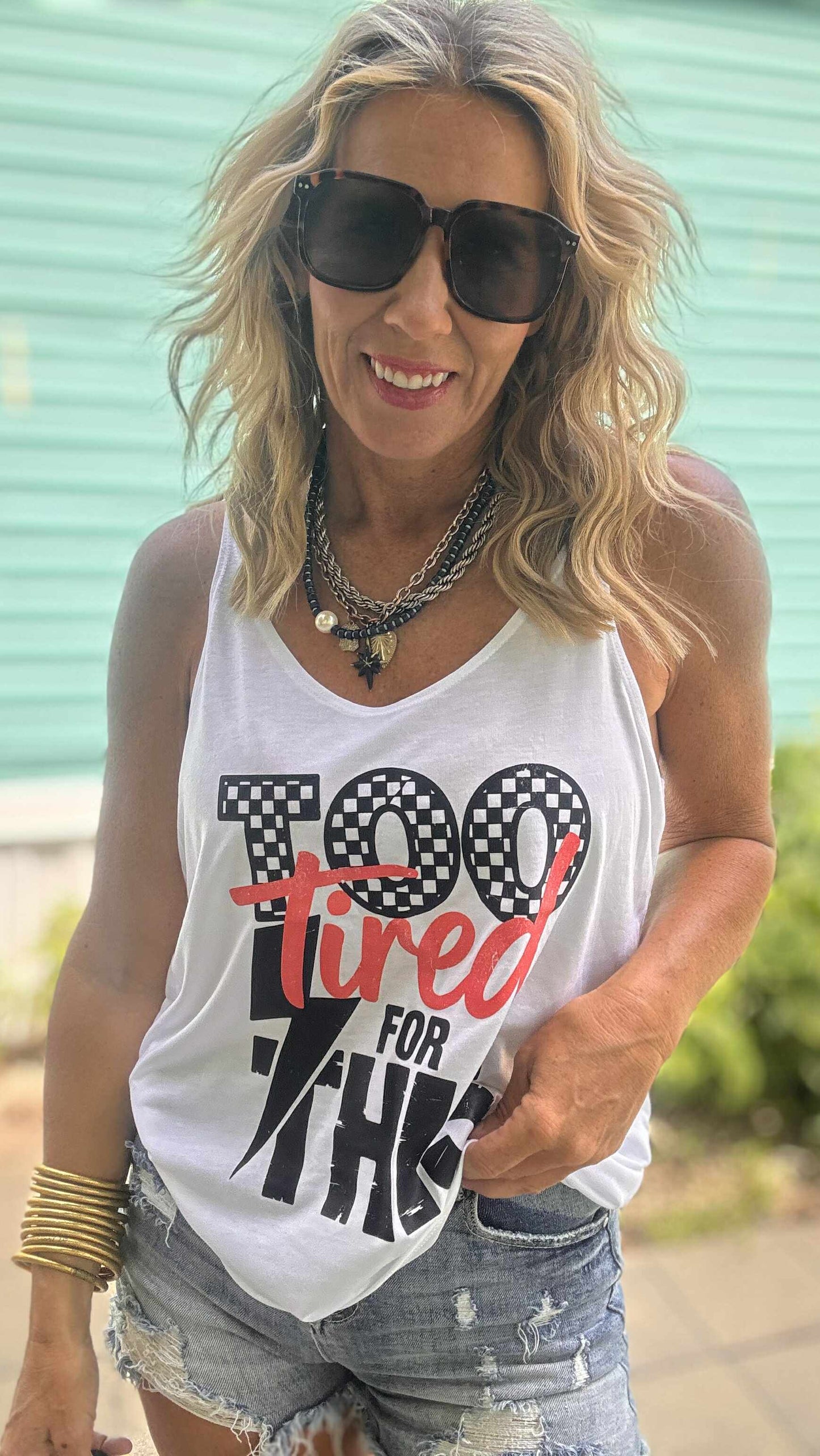 Too Tired For This Slouchy Graphic Tank Top