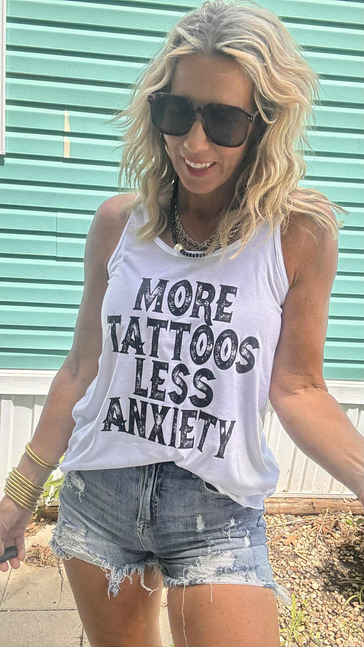 More Tattoos Less Anxiety Graphic Racerback Tank Top