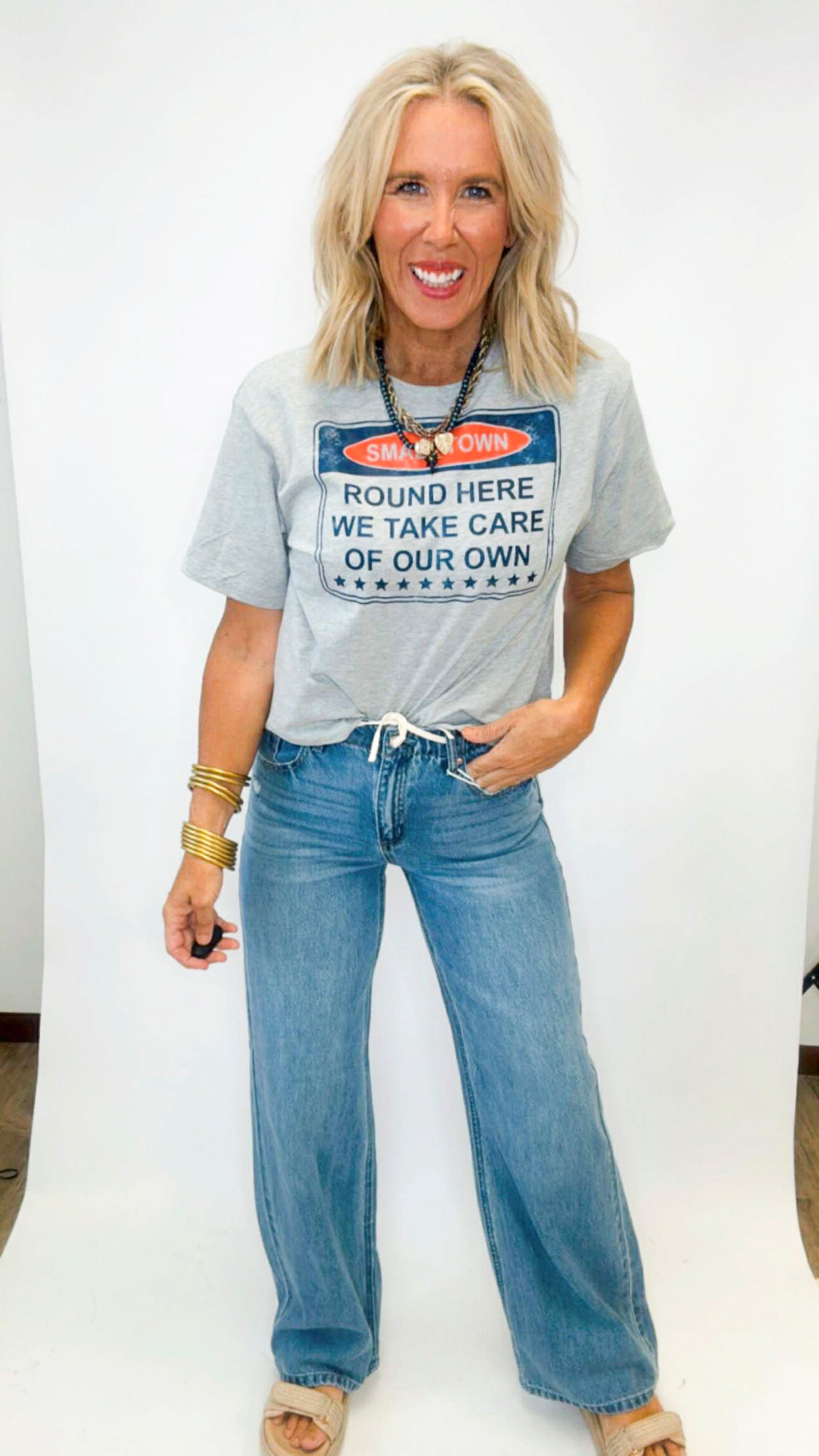 Baggy Wide Denim Jeans With Waist String