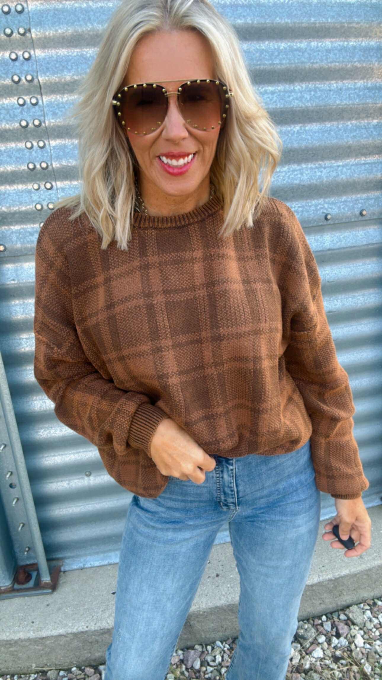 Cozy Knit Plaid Sweater