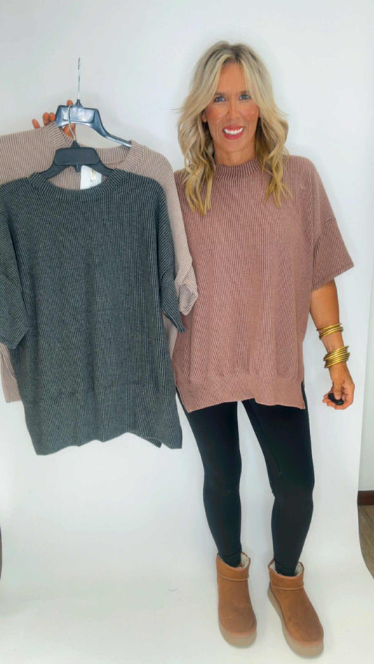 Brushed Wave Rib Side Slit Sweatshirt ( 3 COLORS)