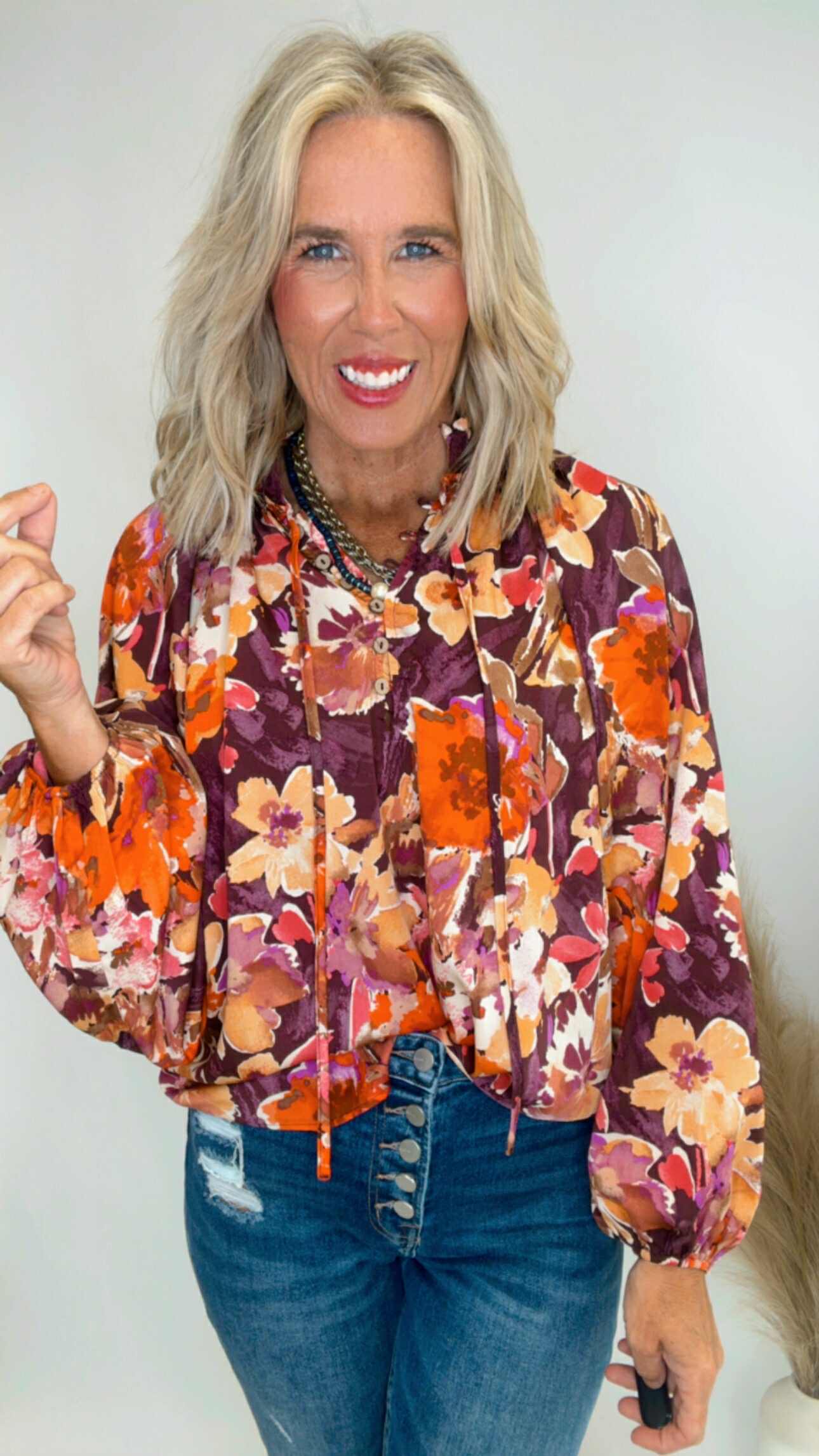 Floral Printed Mirabelle Satin Blouse (2 COLORS)