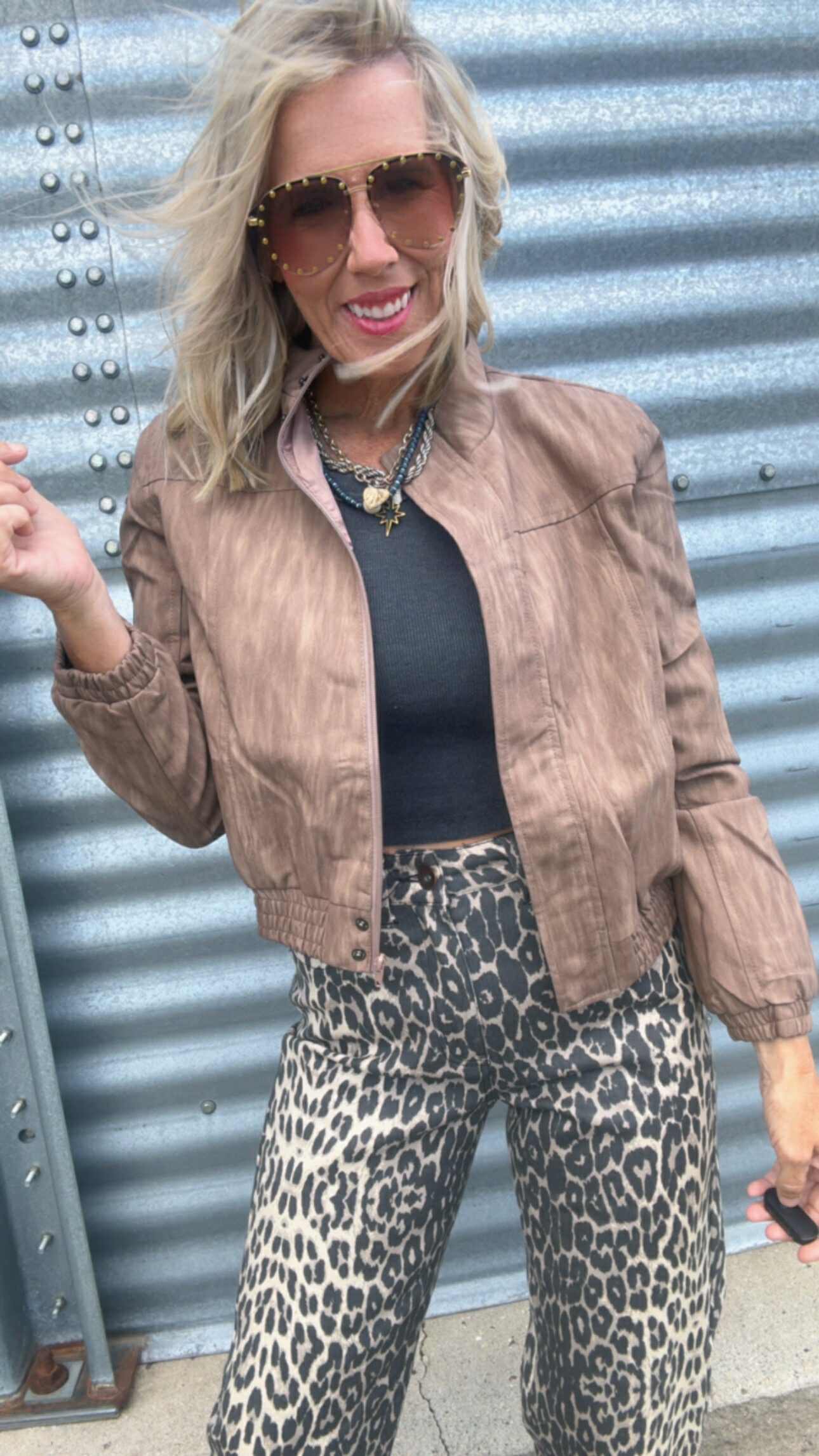 Washed Brown Biker Jacket