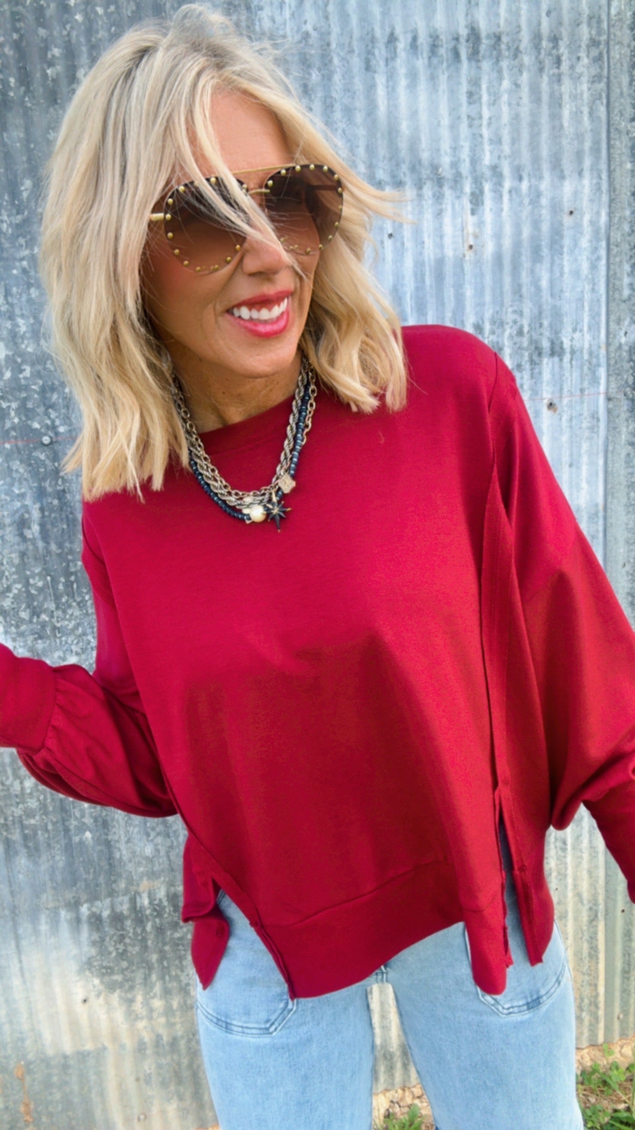 Burgundy Solid Hi-Lo Sweatshirt*