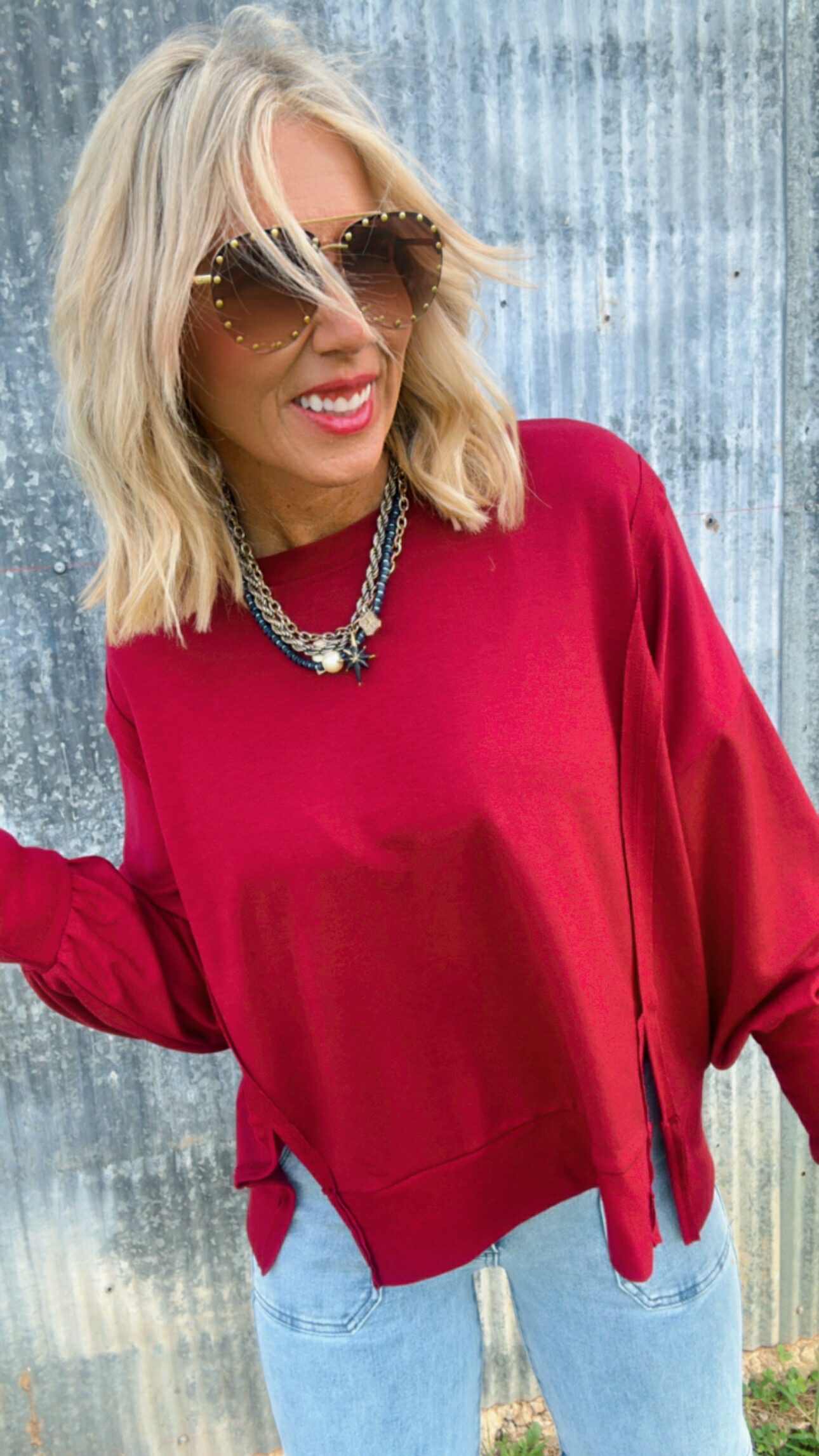 Burgundy Solid Hi-Lo Sweatshirt*