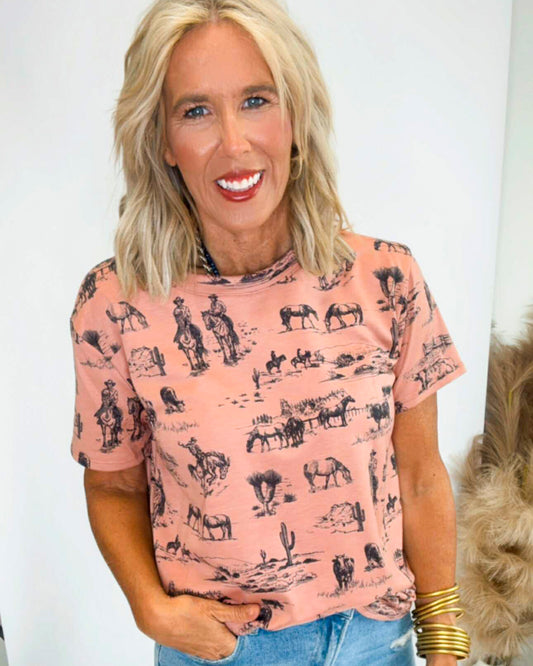 Western Lifestyle Print Short Sleeve T-shirt